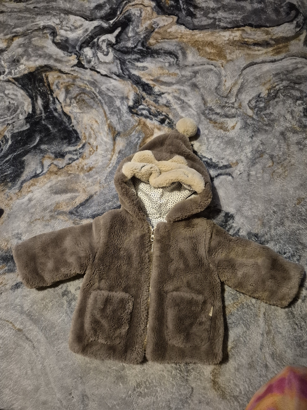 Zara Brown Plush Hooded Coat with Pom